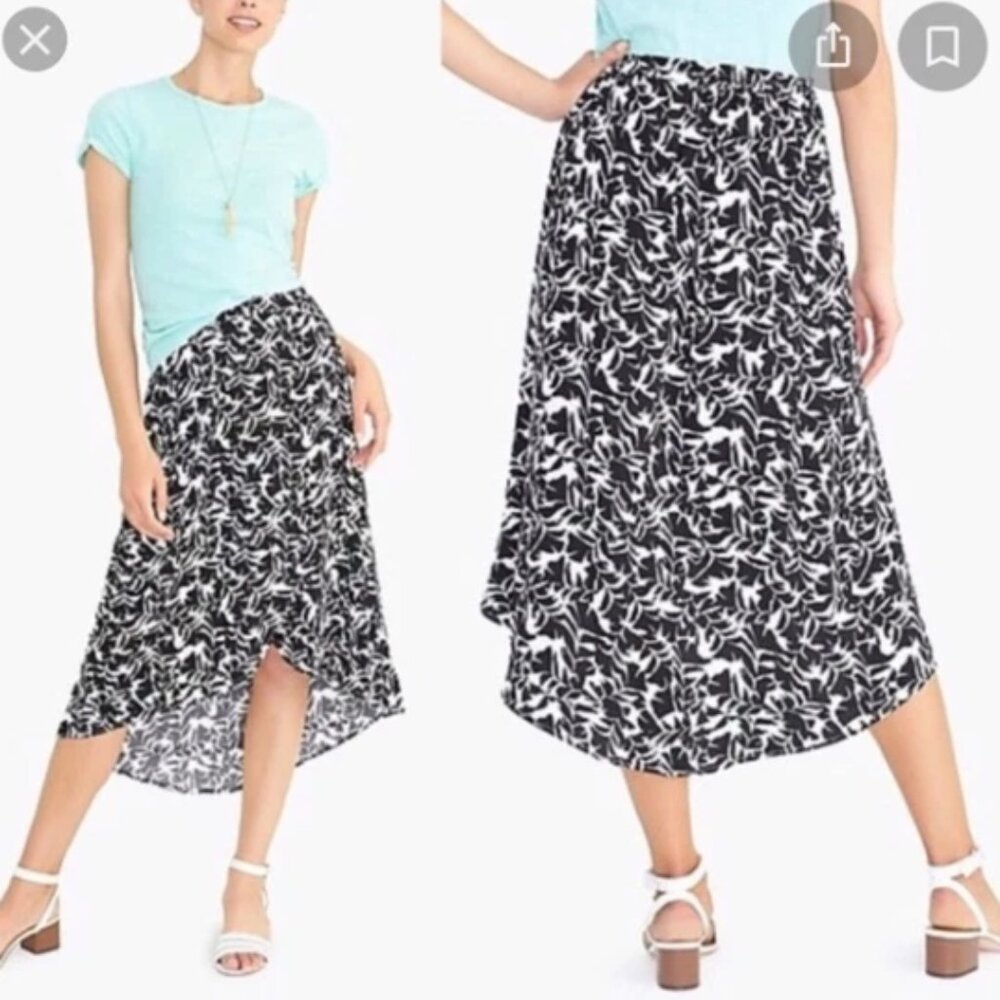 NWOT J. Crew B&W Palm Print Faux Wrap Pull-On Skirt, size XS
